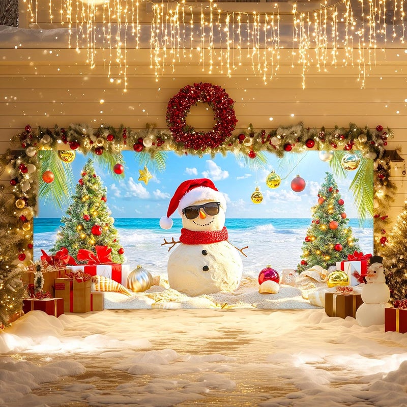 IVN Christmas Holiday Garage Door Banner 6x13 ft Tropical Sandman Scene Backdrop Garage Door Cover Mural with Palm Tree Ornaments Christmas Garage Door Covers Decorative for Winter Beach Party - Image 4